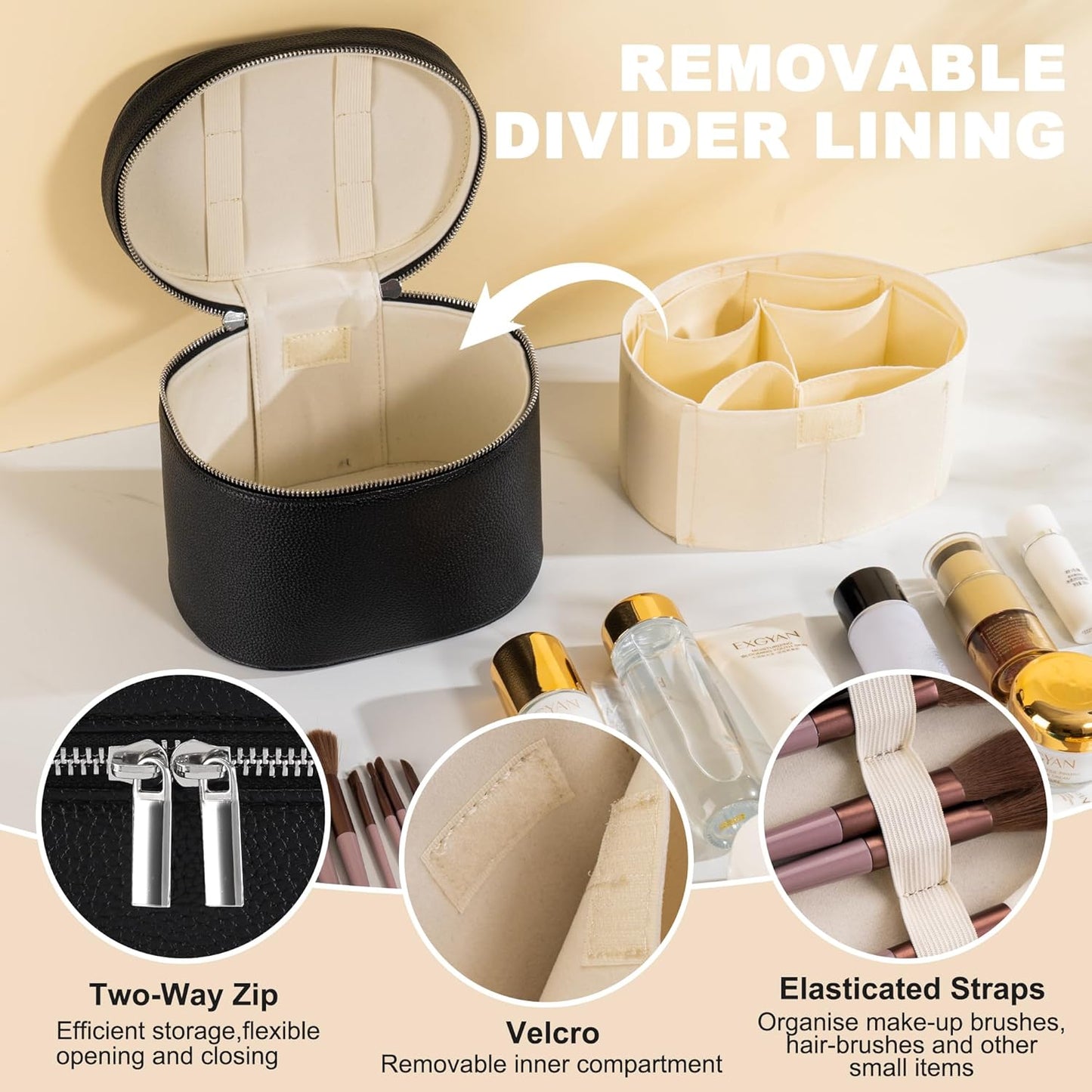 Makeup Bag Vanity Case Cosmetic Bag with Removable Divider Travel Toiletry Bag for Women Portable Make up Box Organizer, Black