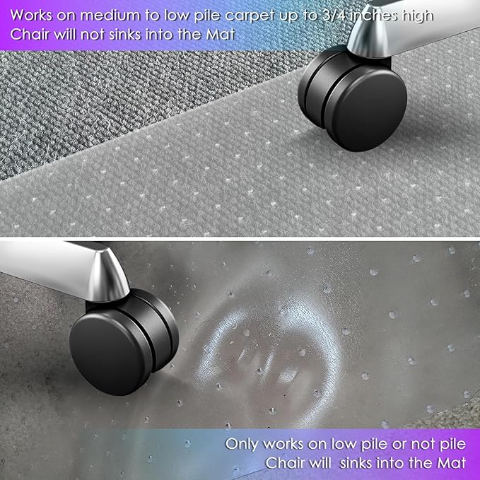 Vicwe Office Chair Mat for Carpet, 46''x 60'' Heavy Duty Chair Mat for Carpeted Floors, Easy Rolling Hard Mat for Office Chair on Carpets, Anti-Slip Carpet Protector Mat Clear,Ship Flat