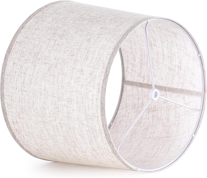 GO&SO Set of 2 Beige Drum Lamp Shades -11" Top x 13" Bottom x 10" High (Spider) -Oatmeal Linen Texture Lampshades for Table Lamps & Bedside Lamps -Farmhouse Style Replacement Lamp Shade -Easy Assembly