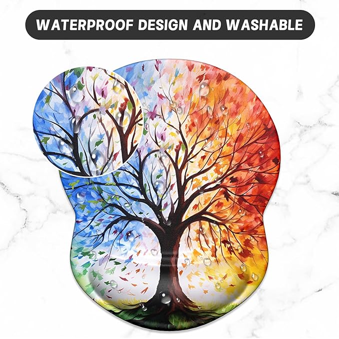 ITNRSIIET Ergonomic Mouse Pad with Gel Wrist Support Small Wrist Rest Smooth Surface Non-Slip PU Base Comfortable Office Supplies Pain Relief, 8.7 x 7.2 inches, The Tree of Life