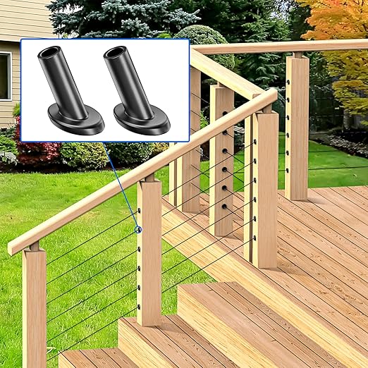 BLIKA 80 Pack 25 30 35 Degree 1/8" Black Cable Railing Angle Beveled Protector Sleeves, T316 Stainless Steel, Angle Protector Sleeves Deck Stair Cable Railing Hardware Kit for Wood Posts