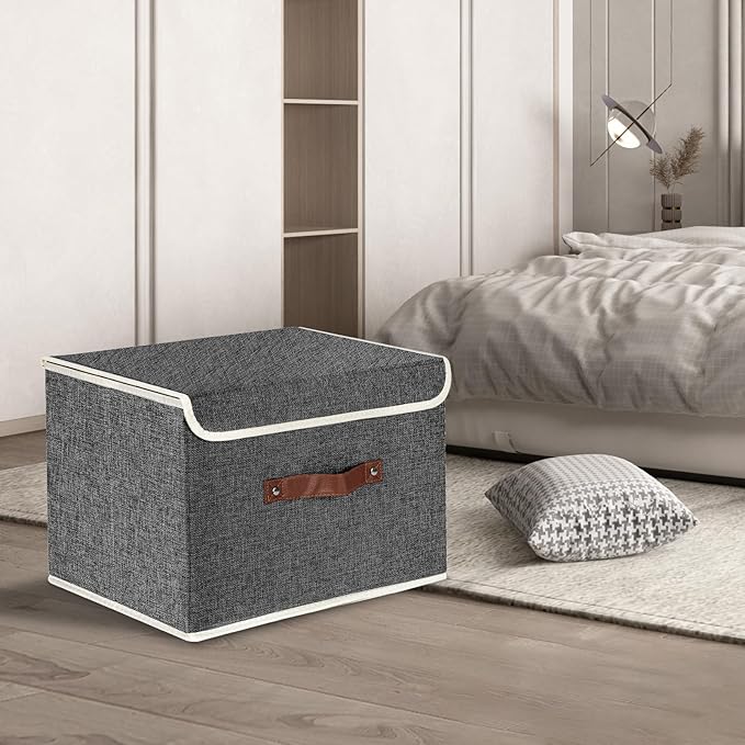 TYEERS Foldable Storage Boxes with Lids 5 Pack Fabric Storage Bins with Lids, Closet Organizers for Clothes Storage, Room Organization, Office Storage, Toys - Black