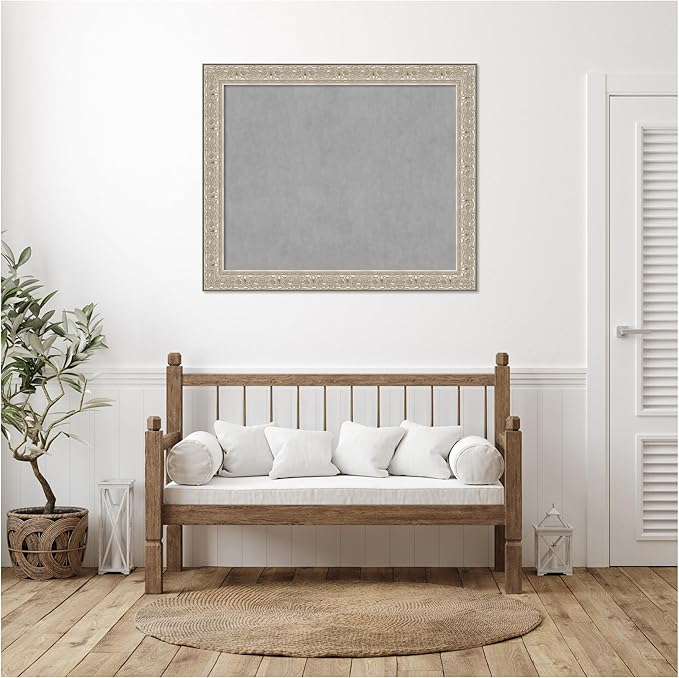 Amanti Art Silver Framed Magnetic Board 39x47 X-Large Vision Board for use with Magnets, 100% Metal Sheet to Display Items as Office Decor or for Home Organization in mudroom, Kitchen or Kids Room