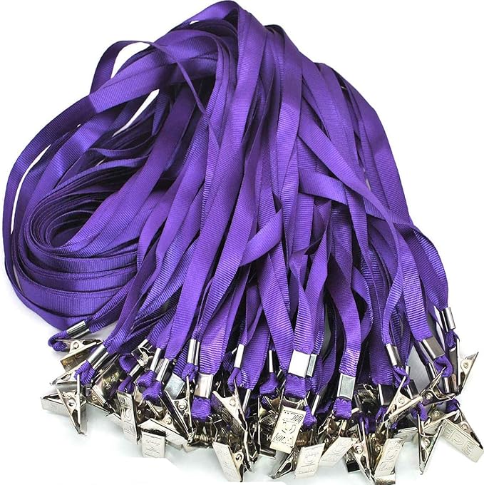 Beebel Purple Lanyards 100 Pack Nylon Flat Badge Lanyard for Id Badge Name Tag (Purple, 100 Pack)