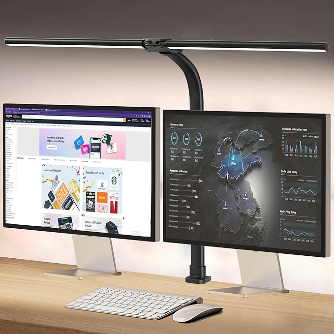AKRRYR Led Desk Lamp for Home Office,24W Bright Eye-Caring Desk Light with Clamp,5 brightness and 5 temperatures Dimmable Workbench Task Light, Adjustable Gooseneck Table Lamp for Monitor Study(black)