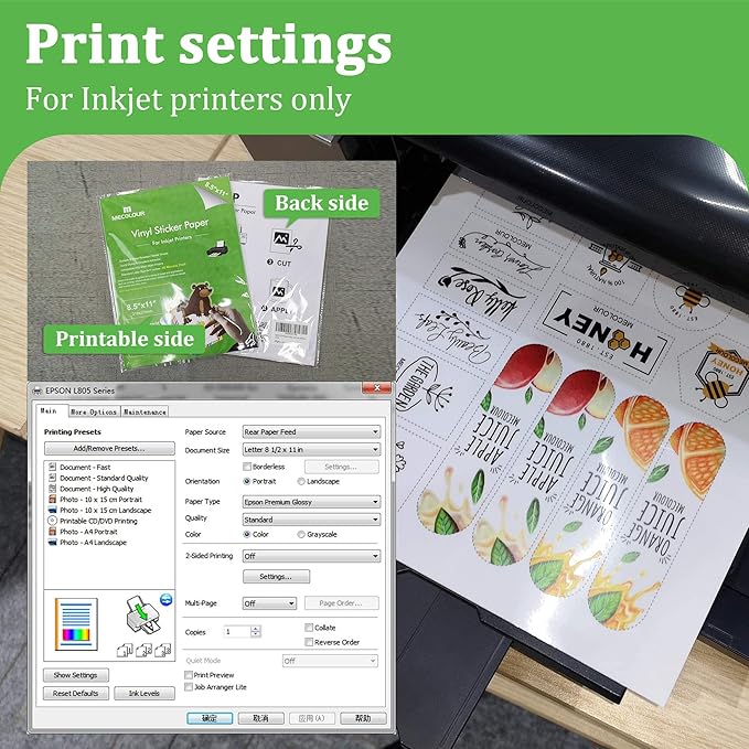 MECOLOUR Clear Sticker Paper Printable Vinyl for Inkjet Printer-100 Sheets Transparent Sticker Paper