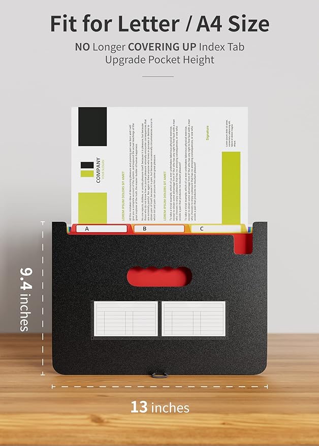 ABC life 26 Pockets Expanding File Folder, Letter A4 Accordion File Organizer, 3 Tab File Folder, Portable Monthly Paper Bill Tax Receipt Organizer with Colorful A-Z Alphabetical Tabs - Black