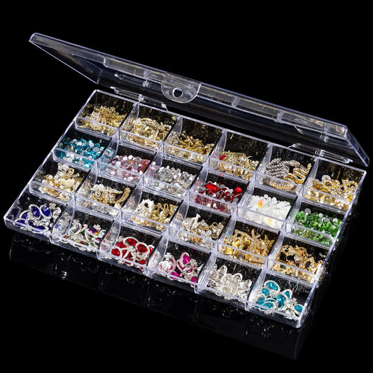 Noverlife 24 Grids Clear Plastic Organizer Box, Storage Container Jewelry Box, Empty Earring Storage Organizer Display Case, Transparent Plastic Nail Art Decorations Container for Bead Rings Earrings