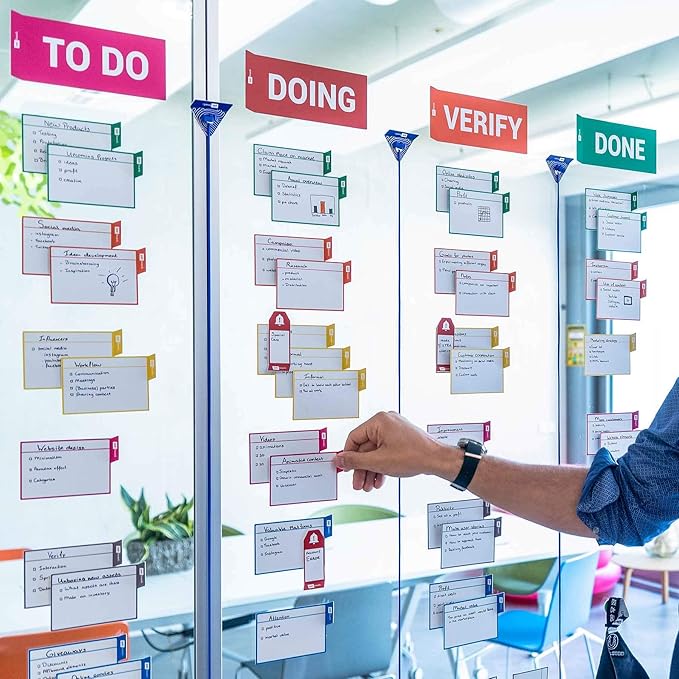 PATboard Scrum Board and Kanban Board - 16 Task Cards Medium - with nanocups® for Glass - Red