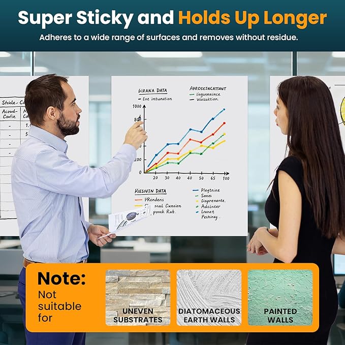 OLenyer Super Sticky Easel Pad, 25x 30IN, Large Self Stick Flip Chart Paper for Office School Classroom Supplies, 30 Sheets/Pad, 10 Pads/Pack, White