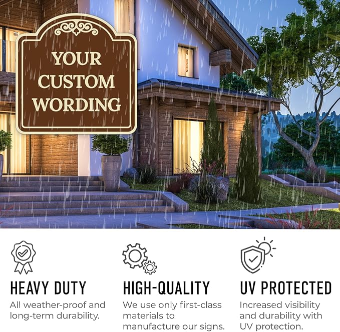 Custom Decorative Sign, Personalized Metal Sign for Business, Driveway, Home, Airbnb, Office Door Plaque, Brown Background Sign, 18x18 Inches, ACM, Fade Resistant, Made in USA by Sigo Signs