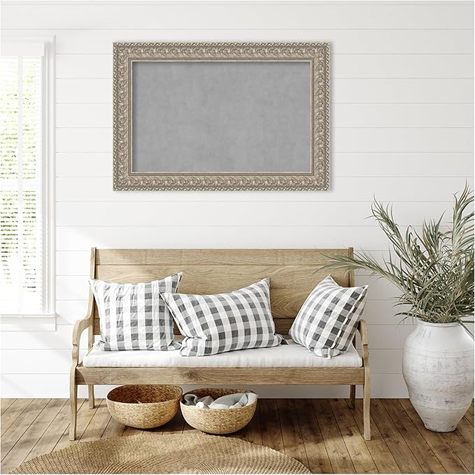 Amanti Art Silver Framed Magnetic Board 27x39 Large Vision Board for use with Magnets, 100% Metal Sheet to Display Items as Office Decor or for Home Organization in mudroom, Kitchen or Kids Room