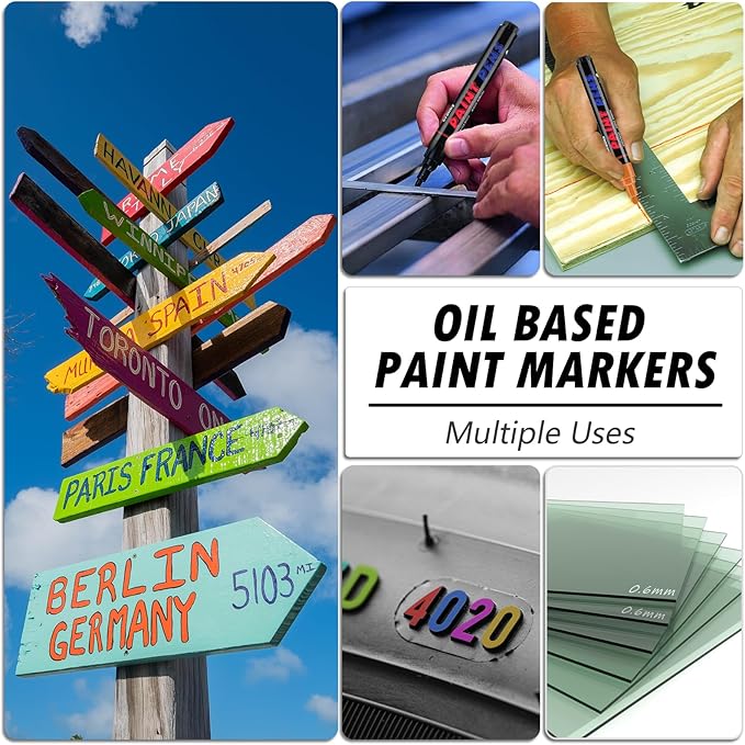 Craiiby Green Paint Pens Paint Markers - 12 Pack Permanent Quick Dry Waterproof Marker Pens for Rocks Wood Fabric Plastic Canvas Glass Mugs Metal Tire Stone