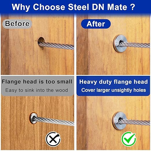 Steel DN Mate 100 Pack Stainless Steel Protector Sleeves for 1/8" 5/32" or 3/16" Cable Railing, Cable Protector Sleeves for Cable Railing System,T316 Cable Railing Hardware with a Drill Bit, DE100