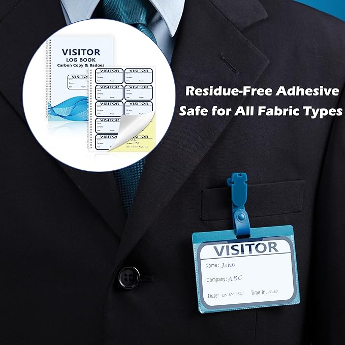 3 Pack Visitor Badges with Carbon Copy Visitor Stickers Letter Size Visitor Log Book Protecting Privacy Pages for School Church Business Visitor Pass Stickers 450 Visitor Badges 90 Memo Pages (3)