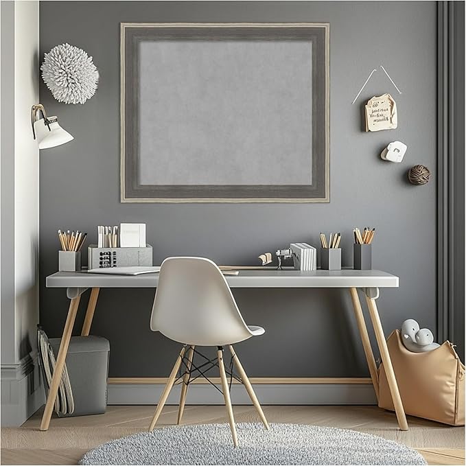 Amanti Art Grey Framed Magnetic Board 25x29 Medium Vision Board for use with Magnets, 100% Metal Sheet to Display Items as Office Decor or for Home Organization in mudroom, Kitchen or Kids Room