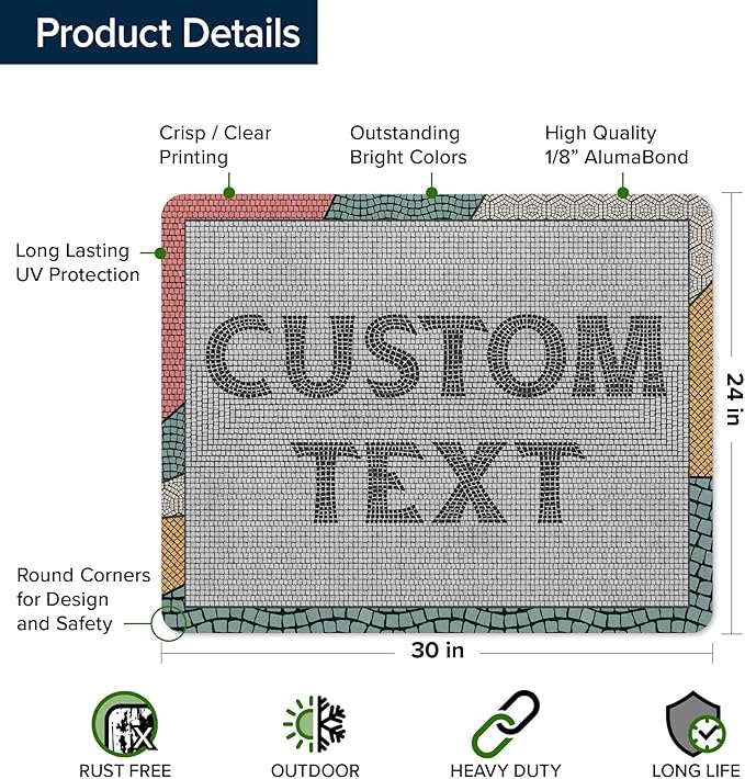 Custom Sign, Custom Street Sign, 11 Font Colors, 13 Font Styles, 4 Hole Options, 22 Sizes, 24x30 Inches, Rust Free DiBound, Fade Resistant, Made in USA by My Sign Center (Fauxsaic 2)