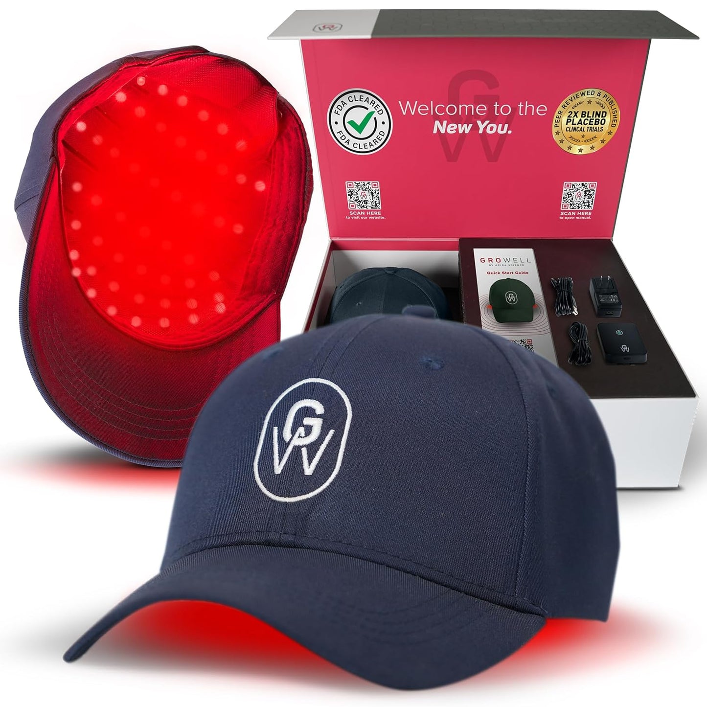 GroWell Red Light Therapy Hair Growth Cap – FDA Cleared Laser Treatment for Hair Regrowth and Reduced Shedding – LED & Laser Red Light Therapy Clinically Proven in Double-Blind Studies - Blue