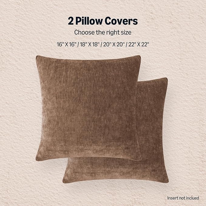 Amazon Basics Chenille Throw Pillow Covers, Home Decor Cushion Cover for Bedroom Living Room Couch Bed, 18" W × 18" L, Brown