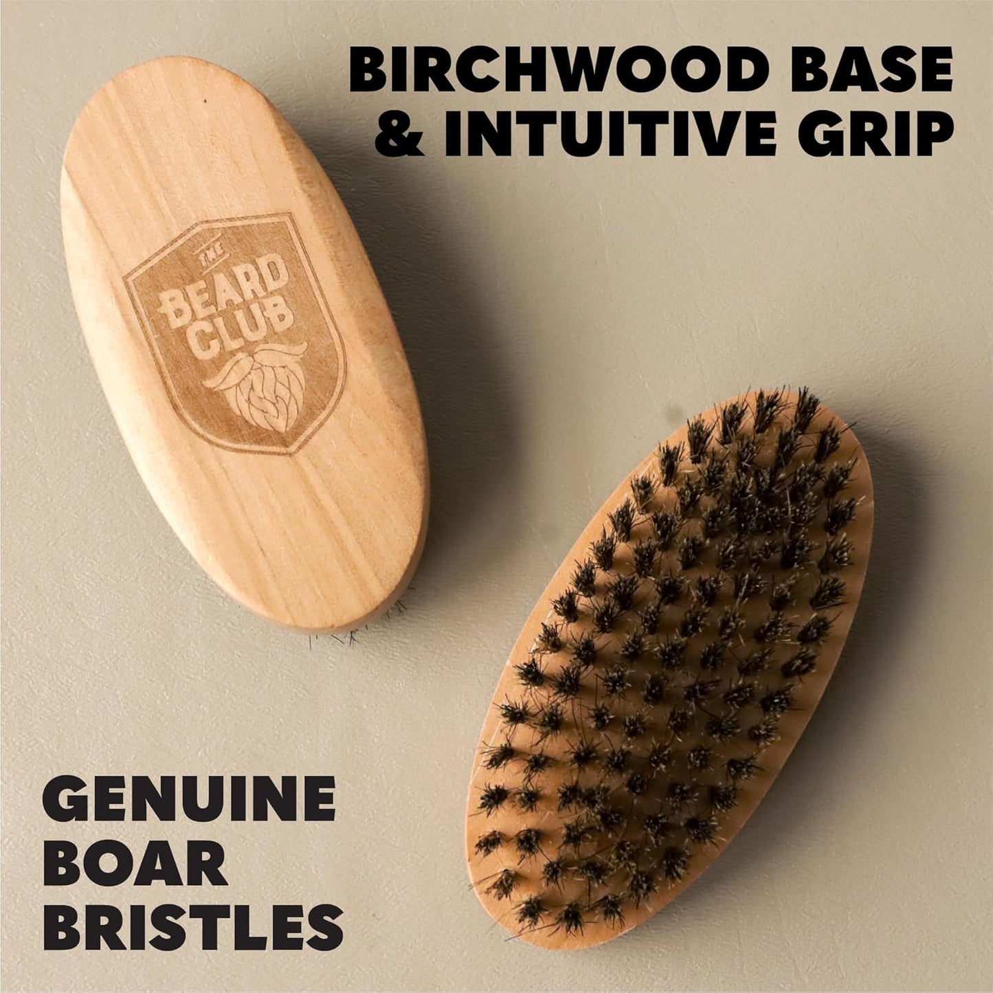 Beard Club Men's Boar Bristle Brush - Birchwood Grooming Tool for Styling, Taming and Healthy Beard Growth
