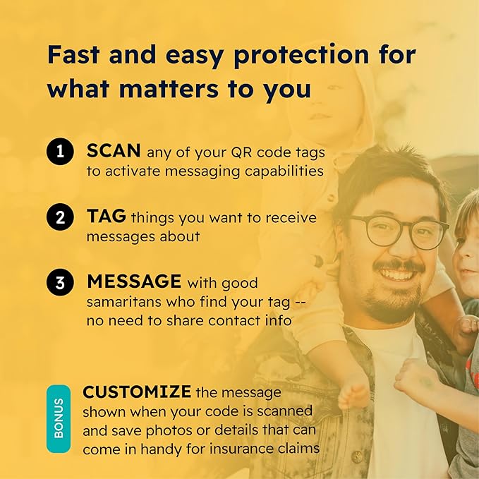 Lost Item Labels | Secure, Private Messaging Tags for Recovering Personal Items | QR Smart Labels for Travel, Everyday & Family Belongings Like Passports, Wallets, Toys | Safeguard Personal Info (24)