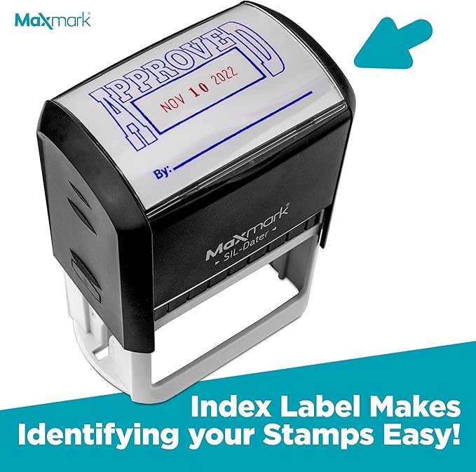 MaxMark Large Self-Inking Rubber Date Office Stamp with E-Mailed Phrase & Date - Blue/Red Ink, 12-Year Band - Style 3