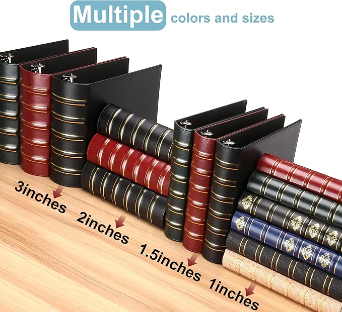 LETVPVOW Vintage Hardback 3 Ring Binder 3 Inch, Professional Leather Binder 3 Ring, Three Ring Binders Fits 8.5 x 11, D Ring Binders for Photo Album, Home, School and Office Supplies- Dark Green