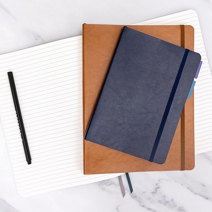 PAPERAGE Softcover Lined Journal Notebook (Navy), 176 Pages, Large B5 College Ruled Notebook, 7.5 inches x 9.8 inches - 100 GSM Premium Paper, Soft Vegan Leather Journal for Home, Work & School