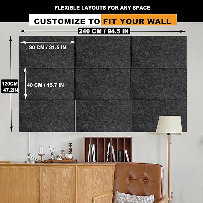 9 Pack Large Cork Board Bulletin Board for Wall 95x47in Self Adhesive Bulletin Board Felt Board for Office School Home Decorative Wall Decor(Size:Each 80x40cm/31.5x15.7 in,Color:red)