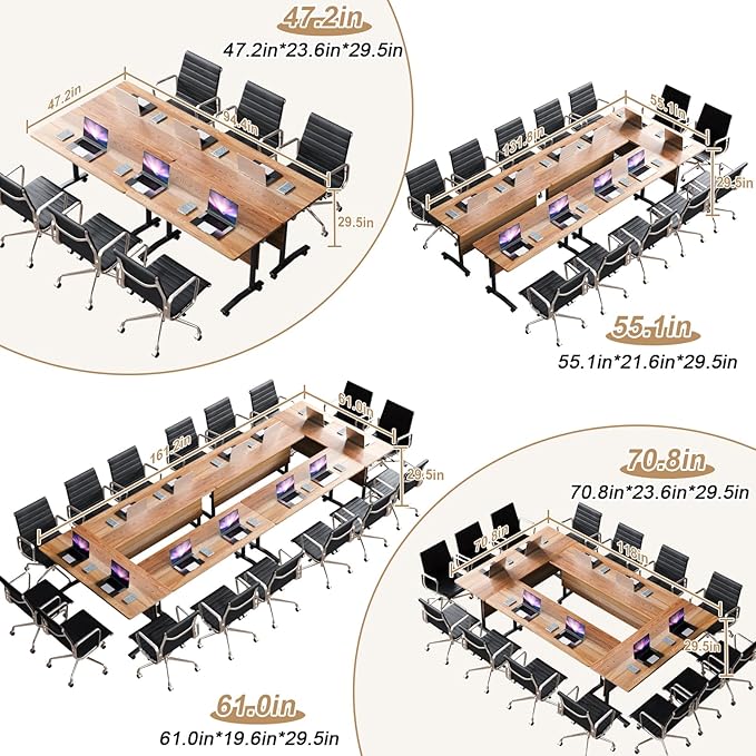 Conference Table Flip Top Mobile Conference Room Tables,Folding Conference Table with Wheels,Large Meeting Training Seminar Table Saving Space for Office Classroom(10B,47.2'')