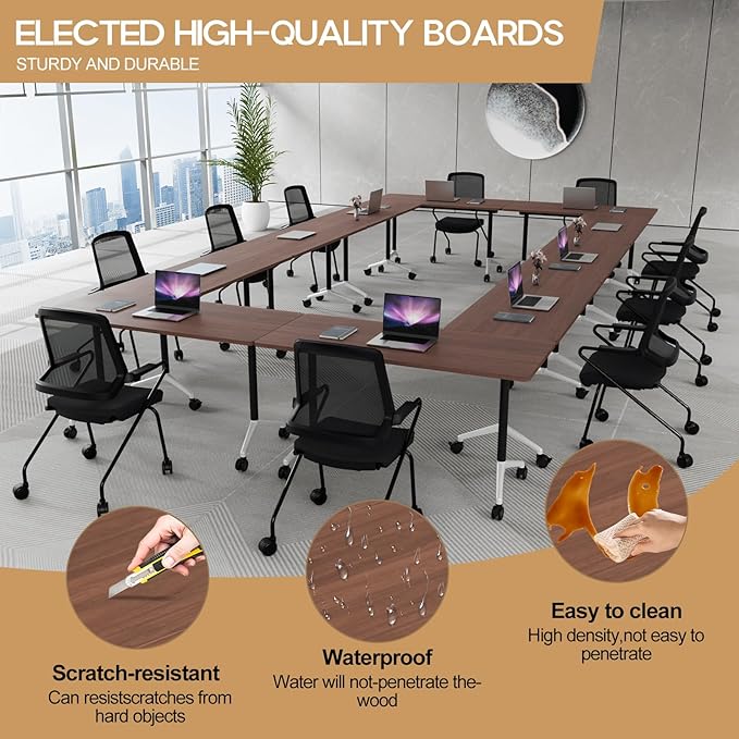 Folding Conference Table 4ft 5ft, Foldable Office Meeting Desk for 6 People, Multiple Sizes Colors Mobile Conference Room Table for Training Room School Business Furniture (2, Walnut, 55in)