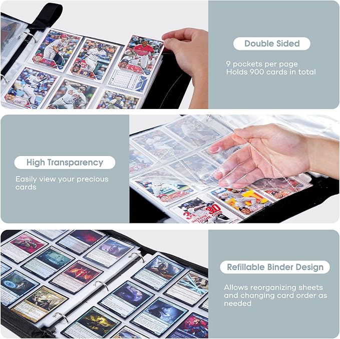 ProCase 900 Pockets Card Binder with Clear Window for Trading Cards, 9 Double Sided Pockets Cards Colletction Album Holder with Removable Sleeves for MTG, TCG, Sports Cards, Football Cards -Purple