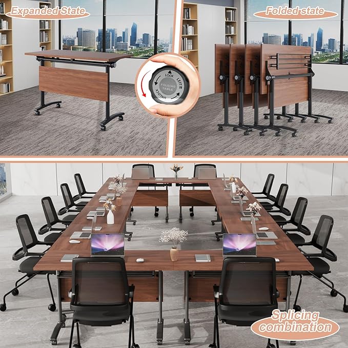 Conference Table Flip Top Mobile Conference Room Tables,Folding Conference Table with Wheels,Large Meeting Training Seminar Table Saving Space for Office Classroom(2D,61'')