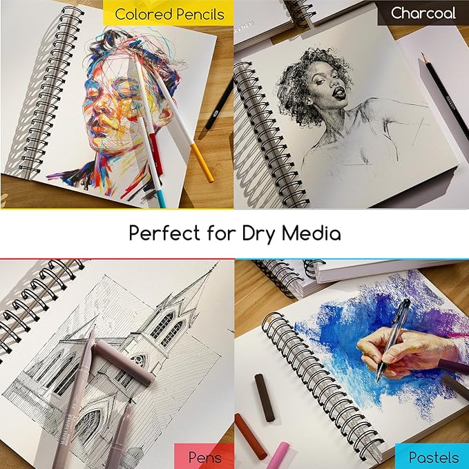 MEEDEN 9"x12" Sketchbook Paper Pad: 122lb/180gsm Spiral Bound Art Sketch Book with DIY Cover for Artists Adults - 60 Sheets Heavy Weight Hardcover Sketch Drawing Paper for Painting Sketching Writing