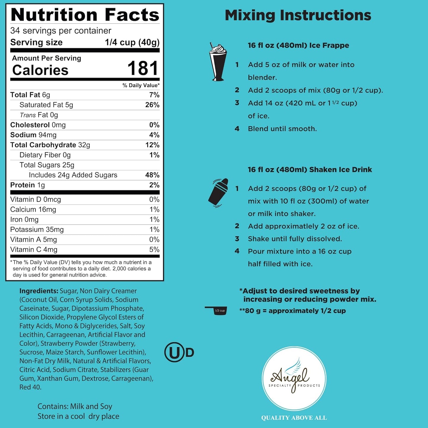 Strawberry Blended Crème Mix (Strawberries N' Cream) by Angel Specialty Products [3 LB]