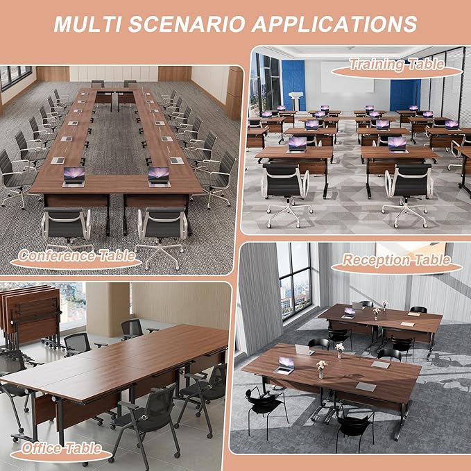 Conference Table Flip Top Mobile Conference Room Tables,Folding Conference Table with Wheels,Large Meeting Training Seminar Table Saving Space for Office Classroom(10D,55.1'')