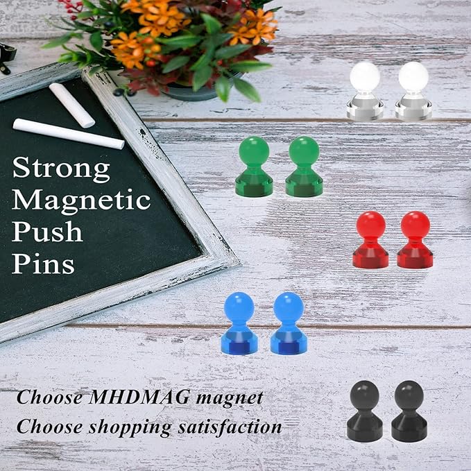 MHDMAG Magnetic Push Pins Powerful Push Pin Magnets for Fridge Whiteboards Calendars Maps in School & Office Pack of 32,Black