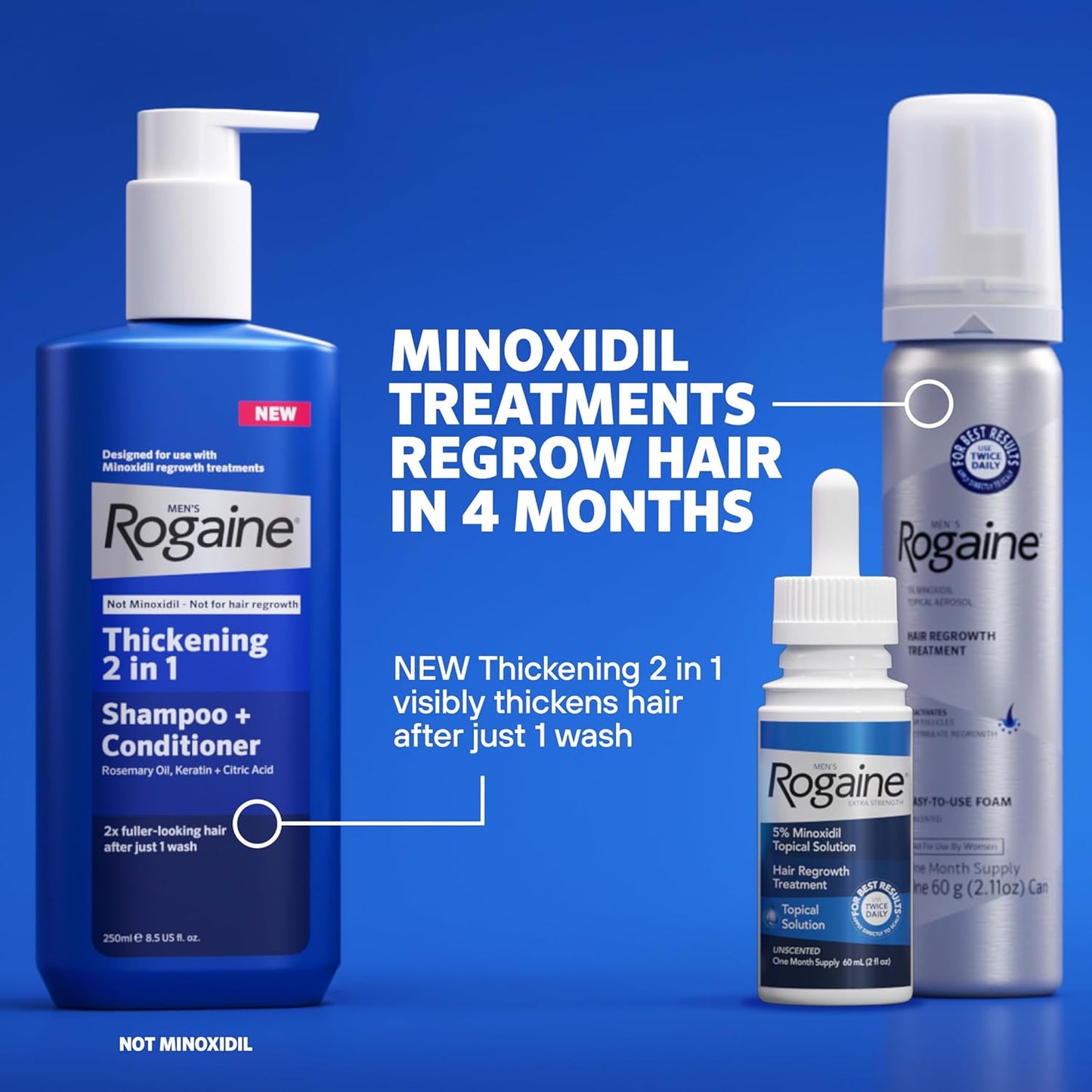 Men's Rogaine 5% Minoxidil Foam for Hair Regrowth, Topical Hair Loss Treatment for Men to Regrow Fuller, Thicker Hair, Unscented Minoxidil Topical Aerosol, 4-Month Supply, 4 x 2.11 oz