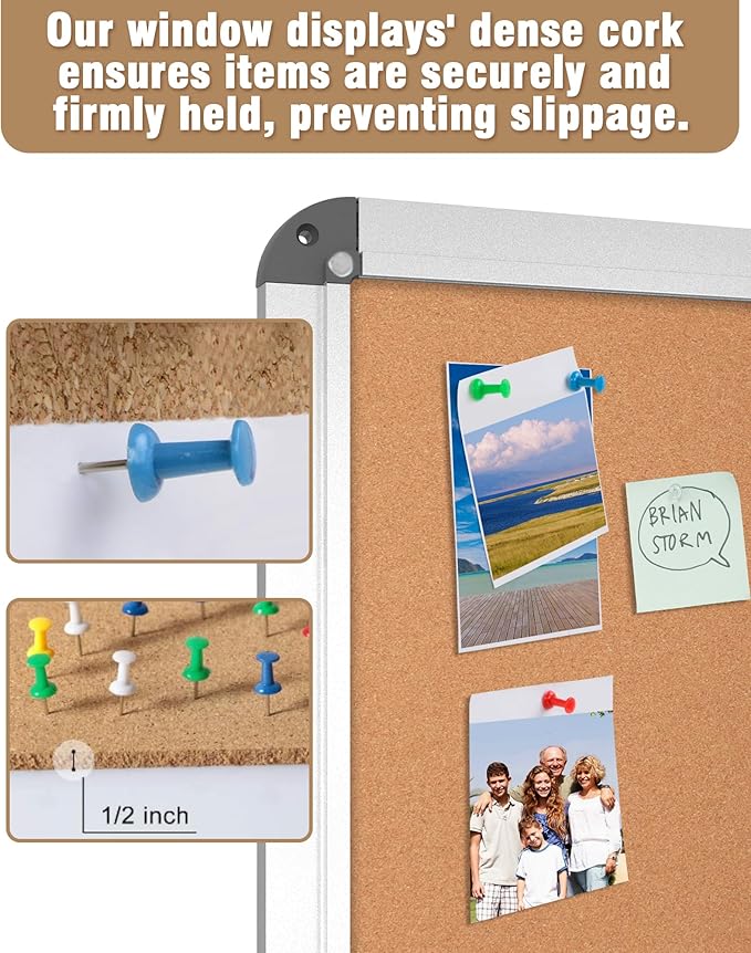 Mifuro 38"x38" Enclosed Bulletin Board, Lockable Weather-Resistant Aluminum Cork Noticeboard for School & Office, Silver Frame w/Cork