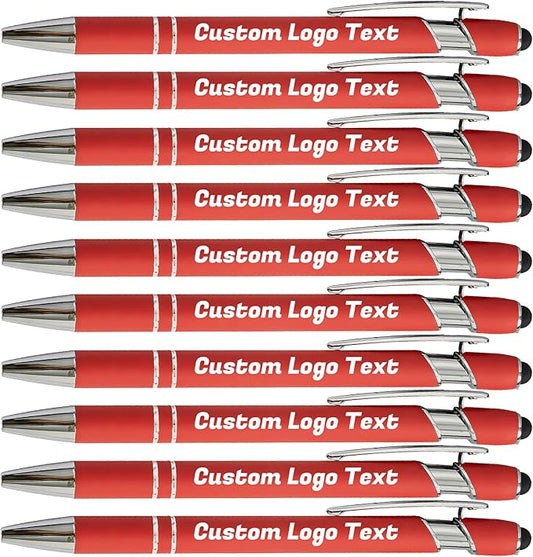 HEYZARDA Personalized Pens with Name Text Logo Custom Ballpoint Pen for Business Office Events with Stylus for Touchscreen 10 Pcs Red