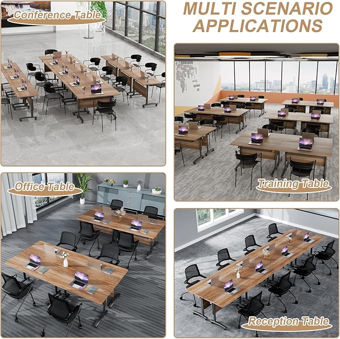 Conference Table Flip Top Mobile Conference Room Tables,Folding Conference Table with Wheels,Large Meeting Training Seminar Table Saving Space for Office Classroom(10B,47.2'')