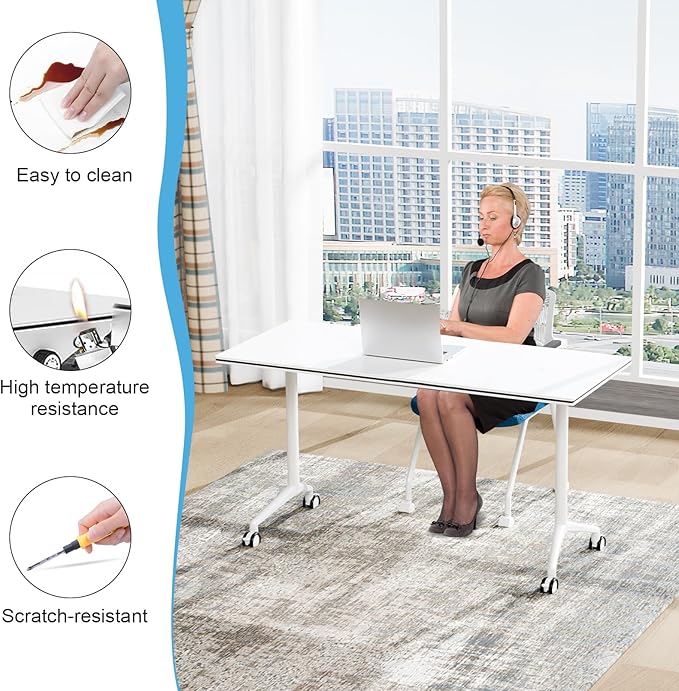 JEHUJD Conference Table,55.1''Folding Conference Room Table for 4-12 People,Mobile Flip Top MeetingTraining Table with Different Coulor and Styles for Offices, Classrooms,Meeting Room (6, 47.2 A)