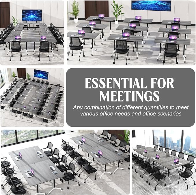 Conference Table,55.1''Folding Conference Room Table for 4-12 People,Mobile Flip Top MeetingTraining Table with Different Coulor and Styles for Offices, Classrooms,Meeting Room (2, 61''F)