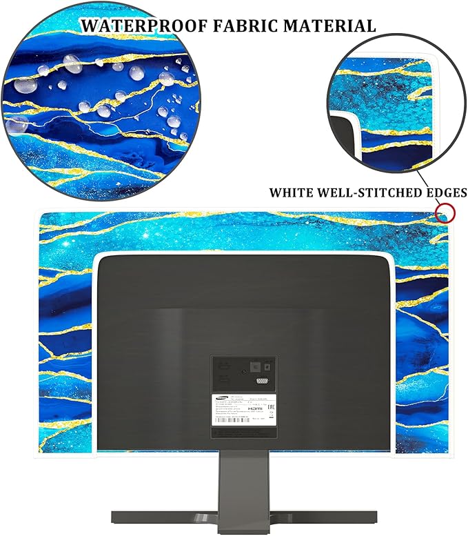 Baocicco Royal Blue Marble Waterproof TV Cover 37, 38, 39 Inch Creative Design Monitor Accessories Laptop TV LCD Screen Television Decoration for Tablet LED LCD OLED TVs Decorations