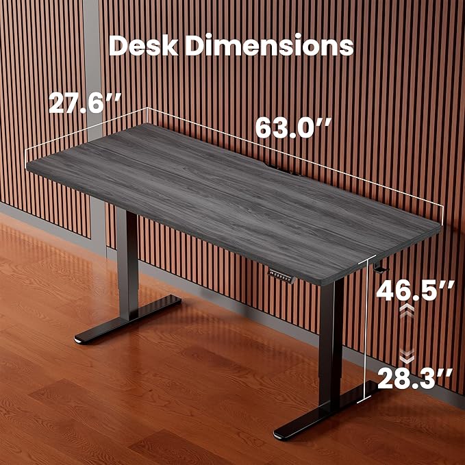 ErGear Height Adjustable Electric Standing Desk, 63 x 28 Inches Large Sit Stand up Desk, Large Memory Computer Home Office Desk with Two-Piece Desktop (Grey)