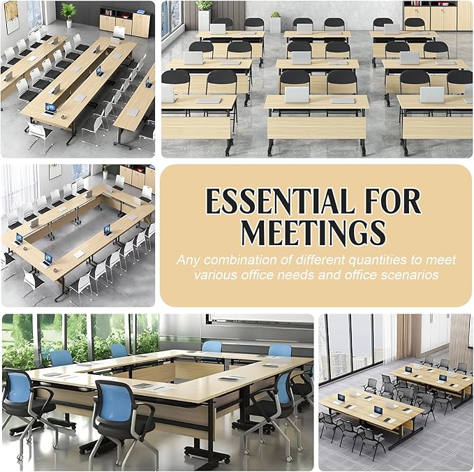 JEHUJD Conference Table,55.1''Folding Conference Room Table for 4-12 People,Mobile Flip Top MeetingTraining Table with Different Coulor and Styles for Offices, Classrooms,Meeting Room (2, G)