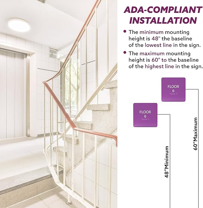 Black ADA Floor 6 Sign with Braille – Made from Durable Acrylic and Ready to Mount