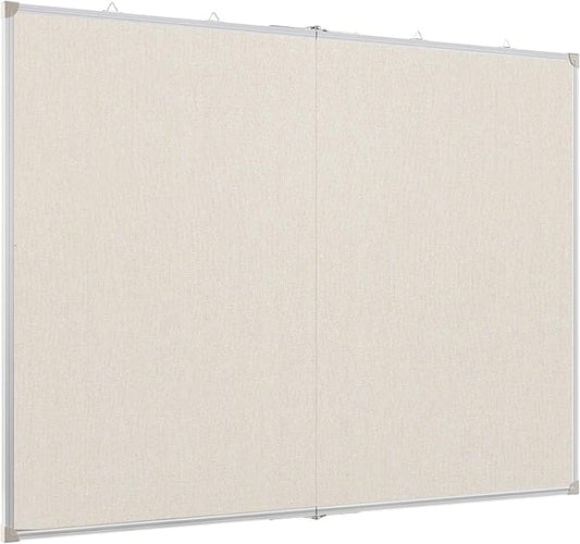 AMUSIGHT Double-Sided Large Cork Board with Linen, 60" x 40" Foldable Hanging Aluminum Framed Bulletin Board, Vision Board Pin Board Corkboards for Walls, Office, School Decor, 20 Pushpins