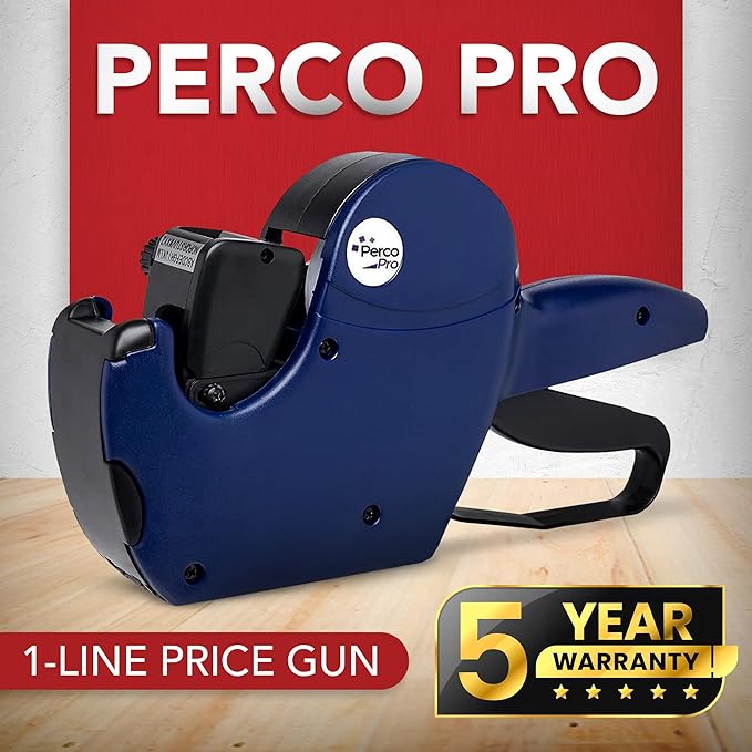 Perco Pro 1 Line Price Gun - Includes 1 Line Pricing Gun, Pre-Loaded Roll of 1,000 White Labels and Ink Roll