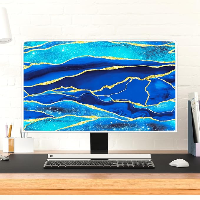 Baocicco Royal Blue Marble Waterproof TV Cover 70 Inch Creative Design Monitor Accessories Laptop TV LCD Screen Television Decoration for Tablet LED LCD OLED TVs Decorations